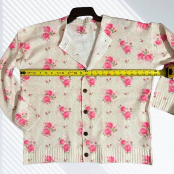 NWOT Gorgeous Pink Rose Floral Print Knit Cardigan Sweater Layering Size 2XL - Picture 9 of 13